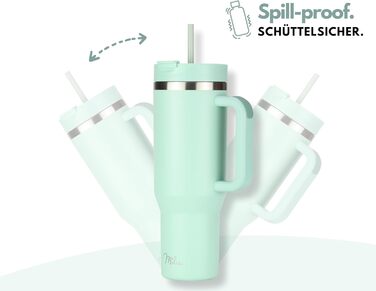 Термокухоль Milu 1200 мл Mellow Mint з ручкою та соломинкою. Ізотермічний кухоль з нержавіючої сталі 40oz для напоїв – 48 годин холод, 24 години прохолода, 12 годин тепло