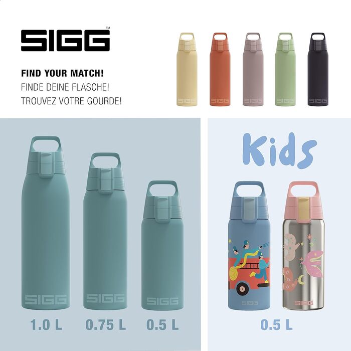 Термос пляшка SIGG Shield One Morning Blue 0,75 л для газованих напоїв, ізольована, герметична, з нержавіючої сталі, придатна для миття в посудомийній машині, BPA-free, 90% перероблений метал, сіро-синя