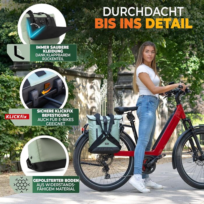 Велосипедна сумка-рюкзак MIVELO на багажник для жінок, водовідштовхувальна, задня кріплення, м'ятна