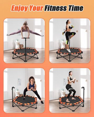 Трамплін для фітнесу Ø106 см, складаний з регульованою штангою, вантажопідйомність 150 кг, без встановлення, стабільний та тихий, для дітей та дорослих