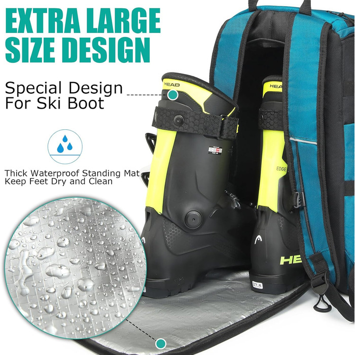 Чохол для лижних черевиків з відділенням для шолома, 65L, нейлон. Рюкзак для лиж, роликів, ковзанів (синій)