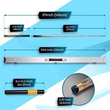 Cue-King Premier 300: Більярдний кий для снукеру, ручної роботи, 144.8 см, 510.3 г, з кейсом, телескопічним подовженням, з мікрофібровим рушником