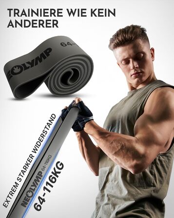 Резистентні гумки Neolymp з натурального латексу з електронною книгою для фітнесу - довгі гумки для силових тренувань, фітнес-гумки, гумки для підтягувань (дуже міцні | 64-116 кг)