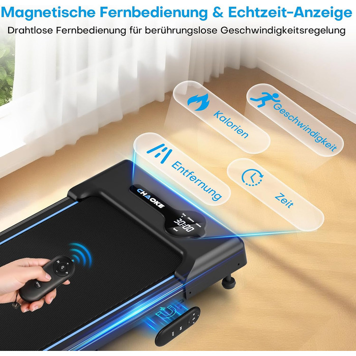 Ходунка CHAOKE з регулюванням нахилу 9%, біговий стіл для дому та офісу, потужний 2.75 PS мотор, до 150 кг, 12 HIIT-програм та пульт керування (чорний)