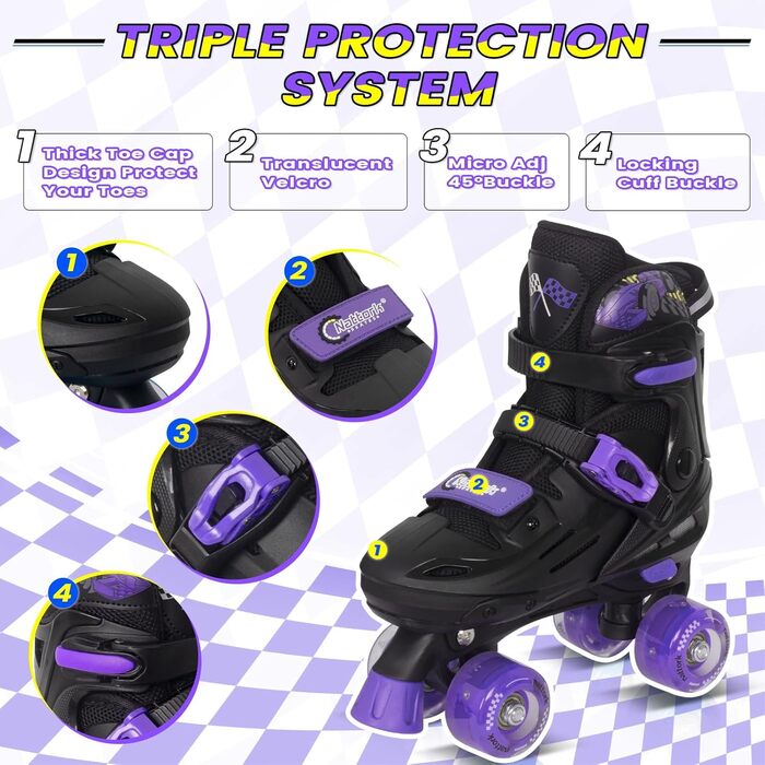 Роликові ковзани Nattork для дітей, регульовані, з LED, фіолетові, розмір 37-41