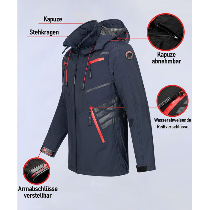Чоловіча куртка Softshell водонепроникна outdoor з флісовою підкладкою, дихаюча функціональна куртка AS088, XL, темно-синя (Navy)