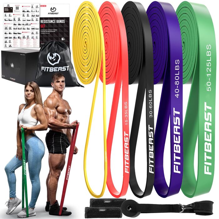 Гумові еспандери FitBeast для фітнесу, силових тренувань, йоги та реабілітації (2,3-56,7 кг)