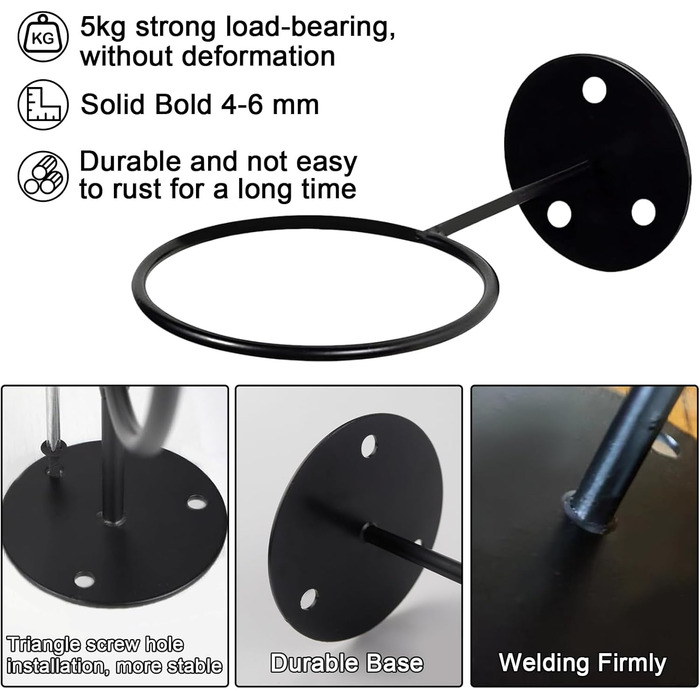 Настінна підставка для м'ячів - 4 шт. - Метал, чорний - для баскетболу, волейболу, футболу, регбі