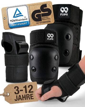 Захист для колін та ліктів 99FLIPS для дітей (3-12 років) - комплект для роликів, скейту, самокату (XS/S/M, чорний)
