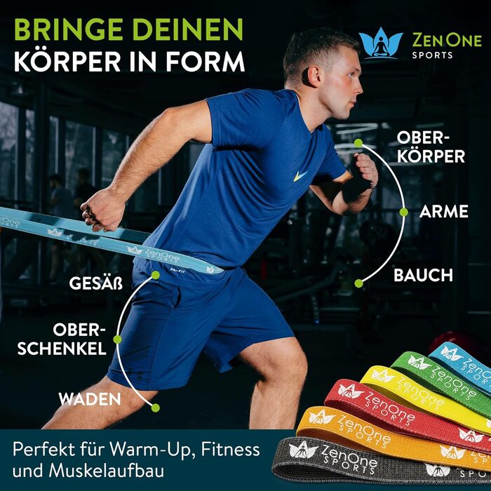 Спортивні гумові стрічки ZenOne Sports® для фітнесу (6 рівнів опору) + посібник з тренувань | Еспандери з тканини для силових вправ, розминки та реабілітації