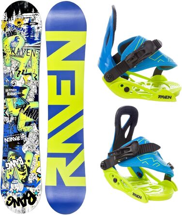 Сноубордичний комплект RAVEN: сноуборд Bang Junior + кріплення Raven s230 Black або s160 Junior Blue/Lime 90cm + s160 Blue/Lime XXS