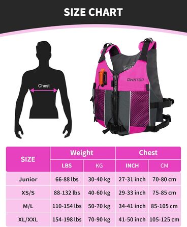 Рятувальний жилет Owntop для дорослих та юнаків з пискликом та рюкзаком для води, сітчастими кишенями, регульований, легкий, унісекс, для SUP, каякінгу, риболовлі, всіх водних видів спорту, рожевий, XS/S (40-60 кг)