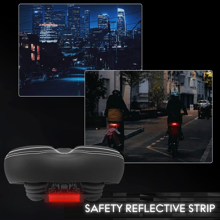 Широке велосипедне сідло Oversized для жінок та чоловіків. Комфортне, універсальне сідло з водонепроникним покриттям та світловідбиваючою смугою. Підходить для Peloton, тренажерів, круїзерів та міських велосипедів (чорний/білий)