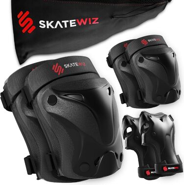 SKATEWIZ Набір захисту для дітей та дорослих – наколінники, налокітники, захист на зап’ястя, 6 предметів, для роликів та скейтборду, ергономічна посадка, висока амортизація