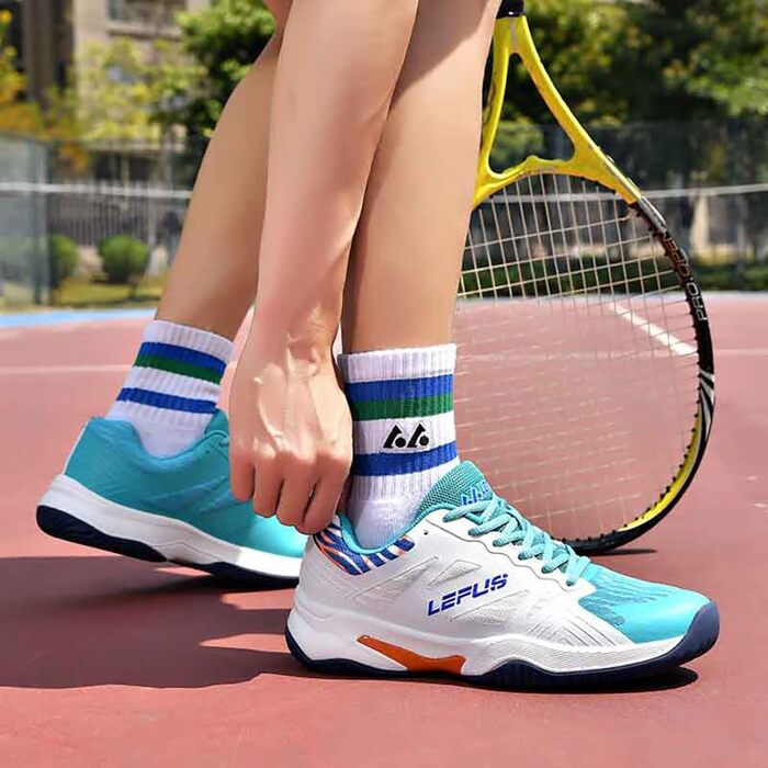 Тенісні кросівки для чоловіків та жінок, зала, молодь, піклбол, бадмінтон, зручні кросівки тренера, фітнес, неслизькі зала, білий, зелений, 38 EU