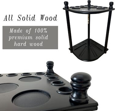 Підставка для київ для більярду на підлозі для 8 київ та аксесуарів, дерев'яна, кутова, з гачками та табло (чорний торс)