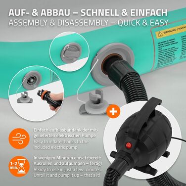 Гімнастичний мат Airtrack ECD Germany для тумблінгу та фітнесу, надувний мат для гімнастики 500x100x10 см, м'ятно-зелений, з електричним насосом та сумкою