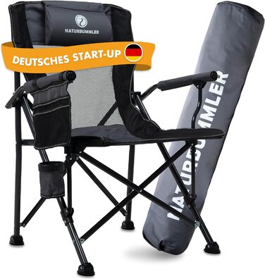 Складний туристичний стілець NaturBummler Cloud Sit+ сірий-чорний: для кемпінгу, риболовлі, відпочинку на природі. Макс. вага: 150 кг