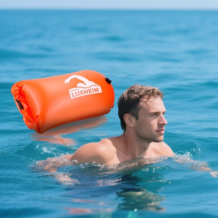 Буя для плавання 28L Schwimmen Boje Schleppschwimmer: Яскрава буя для відкритої води, Dry Bag, водонепроникна, надувна, з ПВХ, для триатлонів, помаранчевого кольору