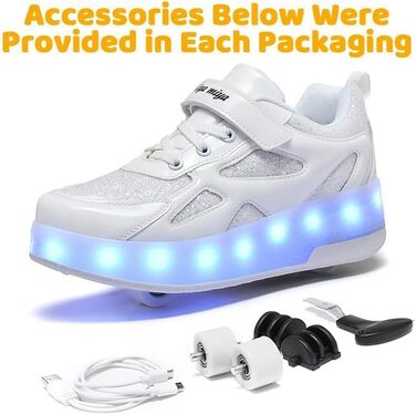 Роликові черевики для дітей з LED-підсвіткою, білі, 31 EU (для хлопчиків та дівчаток)