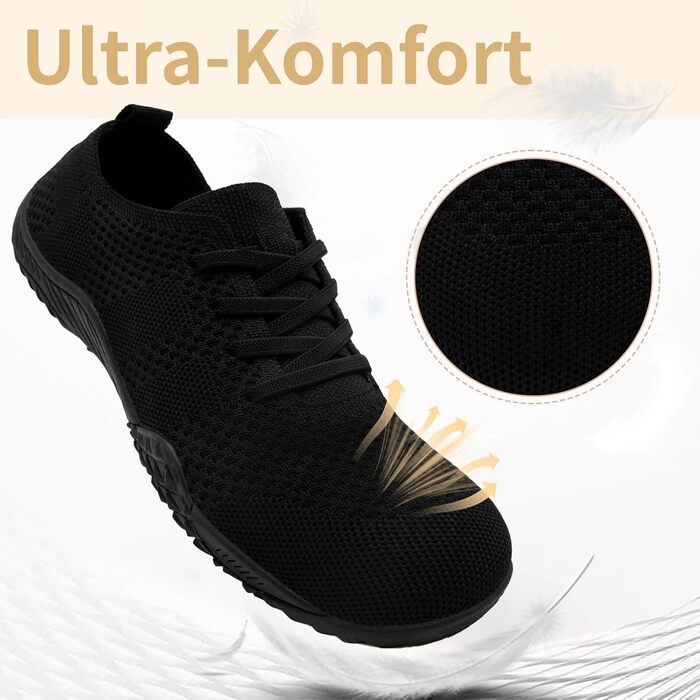 Жіночі спортивні кросівки Barfuss для бігу та занять спорту. Легкі, зручні, з підошвою, що не ковзає. Розмір 40 EU, чорний колір.