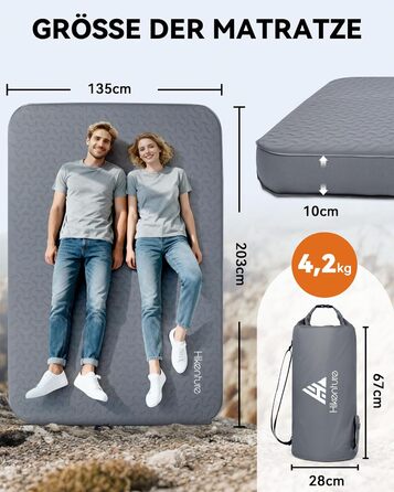Каремат самонадувний HIKENTURE Comfort Plus подвійний сірий з насосом для кемпінгу