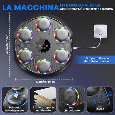 Музична боксерська машина з LED-підсвіткою та Bluetooth, 12 швидкостей та режимів, для дорослих та дітей, чорна