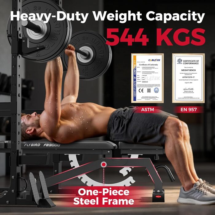 Відкидна тренажерна лава FLYBIRD з регулюванням, до 544 кг, для дому, з подовженою спинкою для жиму лежачи (L-544KG)