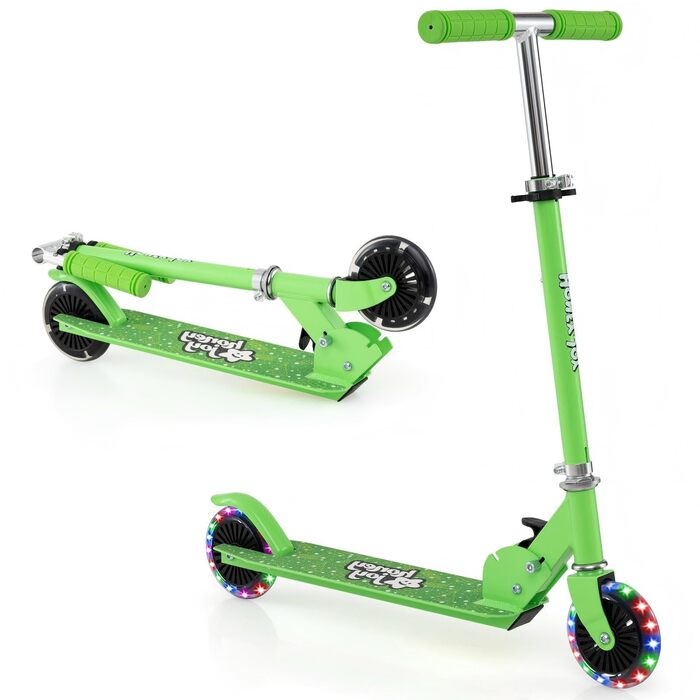 Дитячий самокат Kinder Scooter з LED колесами, алюмінієвий, складаний, регульована висота (до 50 кг), зелений