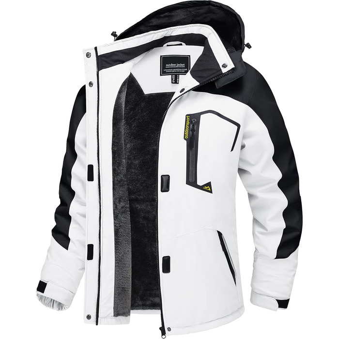TACVASEN жіноча куртка-перехідник, тепла зимова куртка, куртка для походів, гірськолижна куртка з водонепроникною блискавкою, білий та чорний колір