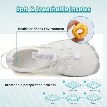 Зітоп Водні черевики для жінок та чоловіків, шкарпетки для плавання, швидковисихаючі пляжні черевики, легкі фітнес-черевики, м'які серфінг-черевики, басейнові черевики для дайвінгу, серфінгу, хайкінгу, йоги (36-46 EU), 38 EU, білий, сірий