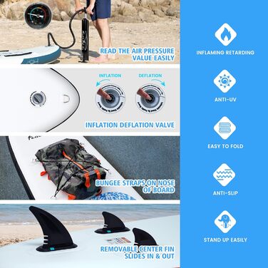 Надувна SUP-дошка FunWater для дорослих, комплект: регульоване весло, помпа, рюкзак, страхувальний шнур, водонепроникна сумка, синя
