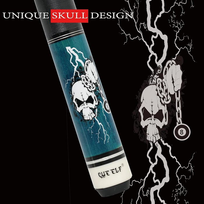 Професійний більярдний кий CUEELF з мотивом черепа, 13 мм, чорна вершинка, канадський клен, 21 oz