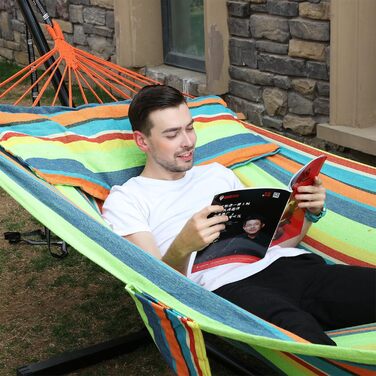 Гаммак SONGMICS для відпочинку на дворі, 210x150 см, на 2 особи, зелено-помаранчевий, TÜV Rheinland, 300 кг