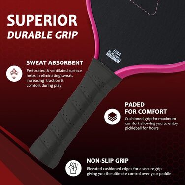 Ракетка для піклболу з вуглецевого волокна, 16 мм Shark Power Polymer-сердечник, гарячий прес, чорна