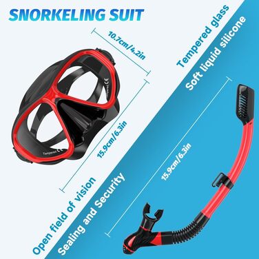 Набір для снорклінгу Findway для дорослих: маска, трубка, чорний/червоний