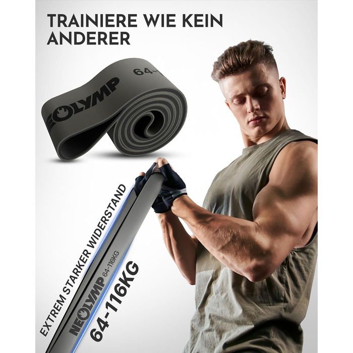 Резистентні гумки Neolymp з натурального латексу з електронною книгою для фітнесу - довгі гумки для силових тренувань, фітнес-гумки, гумки для підтягувань (дуже міцні | 64-116 кг)