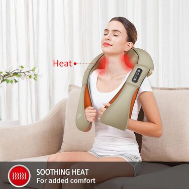 Бездротовий масажер Shiatsu Snailax з функцією підігріву, 4D-роликами для шиї, плечей і спини, м'язова релаксація, подарунок для чоловіків та жінок (хаки)