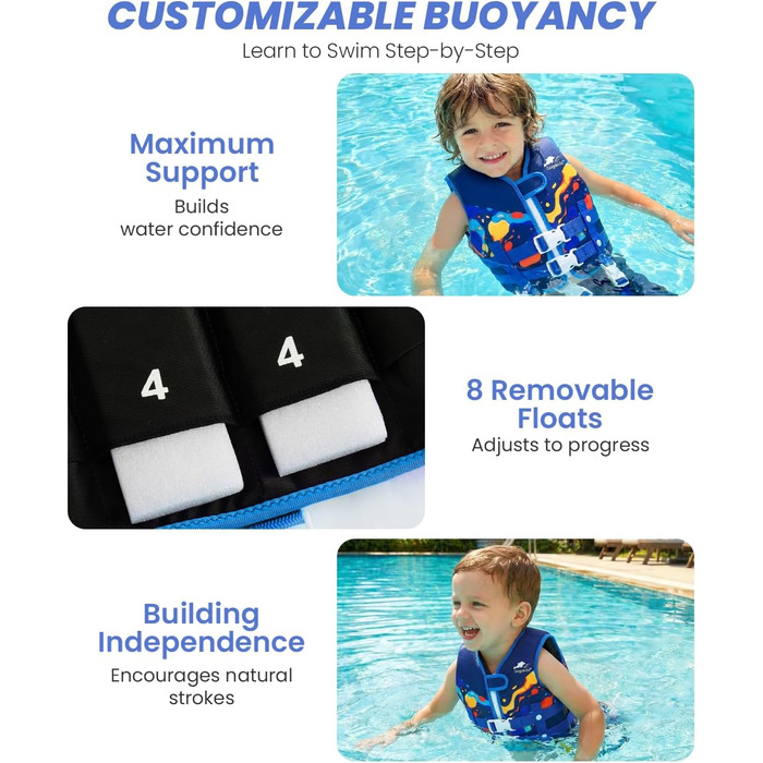 Дитячий жилет для плавання Gogokids для малюків 1-5 років (15-30 кг), блакитний