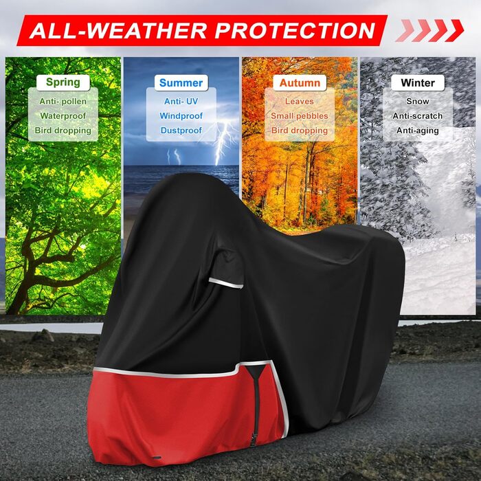 Водонепроникний захисний чохол для мотоцикла Piaggio MP3 400/500 з кофром, 420D Oxford, чорний/червоний