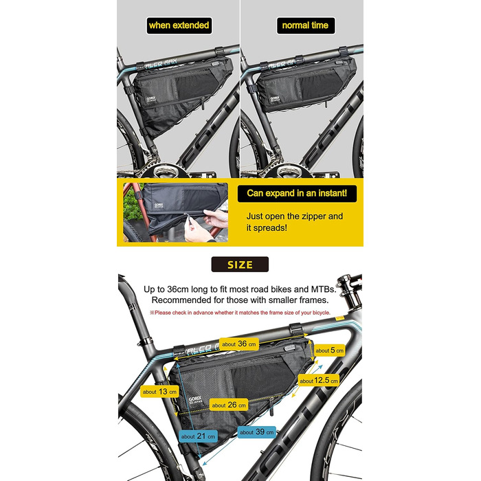 Велосипедна трикутна сумка GORIX GX-FB Pelican, розширювана, 3.5 л, водонепроникна, для шосейних та гірських велосипедів
