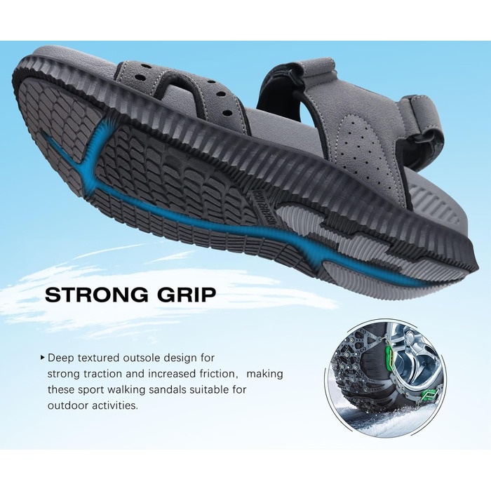 Чоловічі сандалі KuaiLu для трекінгу та відпочинку, ортопедичні, сірі, розмір 45 EU