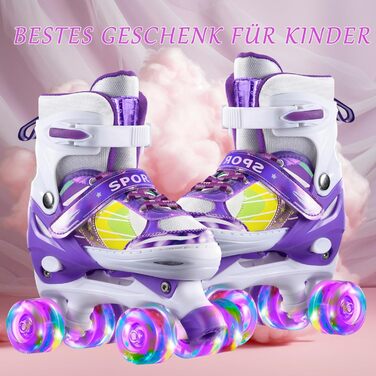 Роликові ковзани для дівчаток 4-12 років - регульовані ролики для дітей, для дому та вулиці, розмір L (36-39 EU/240-270 mm), фіолетовий