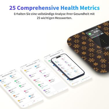 Розумна вага Healthkeep з Bluetooth, TFT-дисплеєм і ITO, 25 параметрів тіла, вимірювання пульсу, додаток для Android/iOS, до 180 кг, чорний мармур