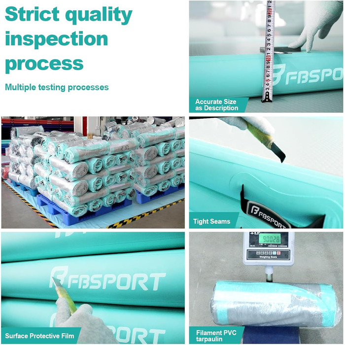 FBSPORT Airtrack Matte - килимок для гімнастики та йоги, 300x100x20 см, світло-зелений