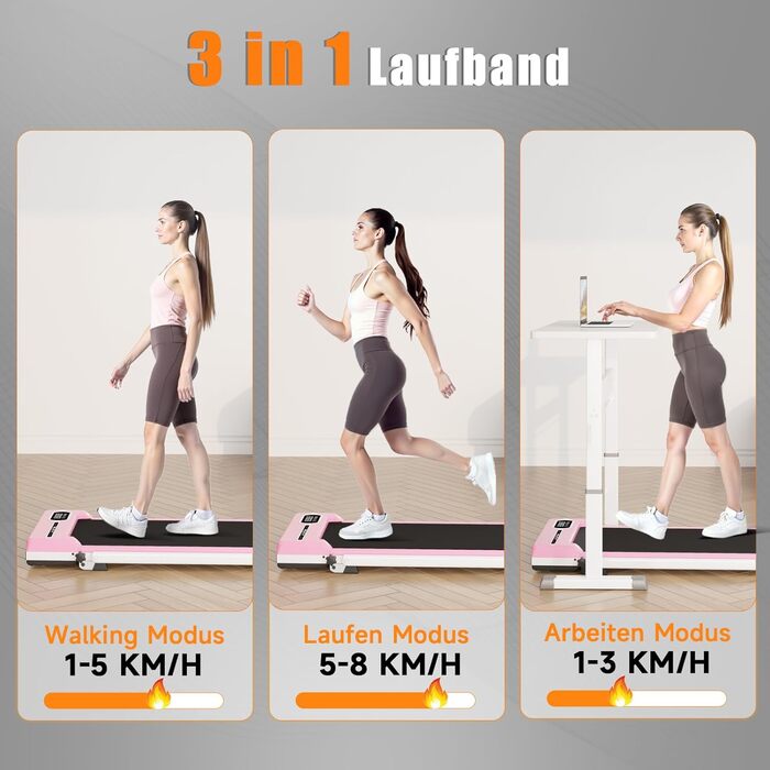 Біговий доріжки Dskeuzeew складний з нахилом - 4 в 1 Walking Pad з 5% нахилом для дому, рожевий
