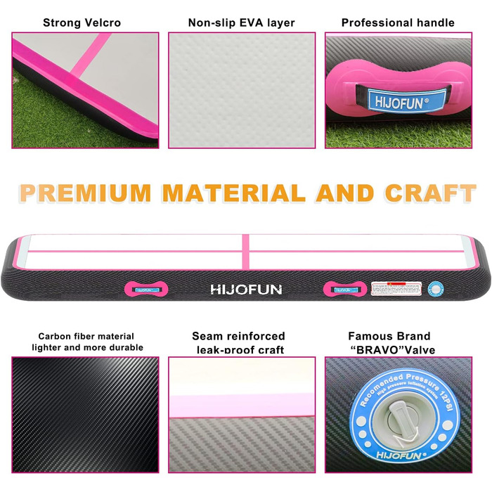 Надувна гімнастична мат для акробатики та кікбоксингу, 3/4/5/6 метрів, 20 см заввишки, чорно-рожева