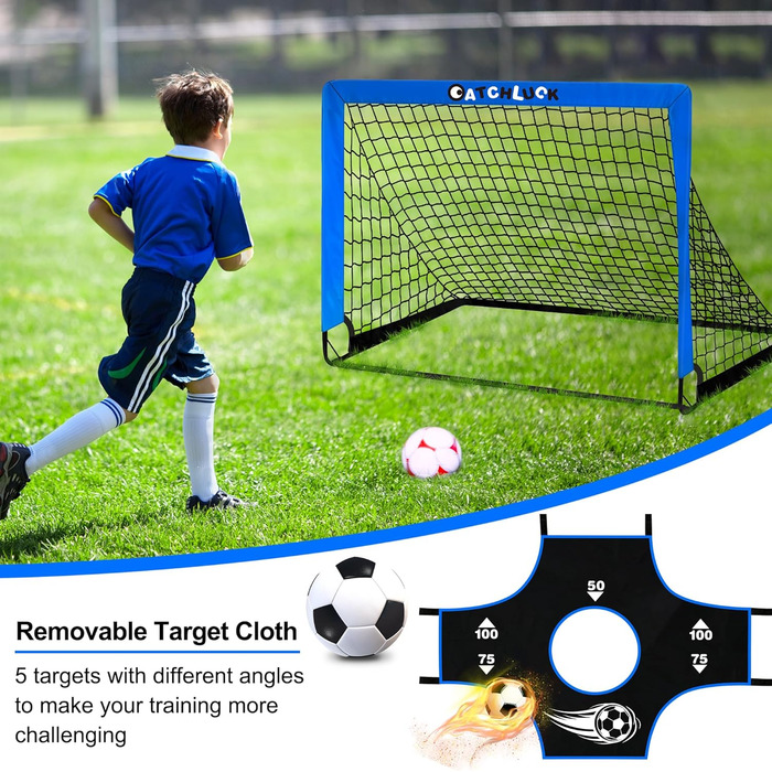 Дитячі ворота для футболу Pop Up, садові, Outdoor з мішенями, 3 цілі, 6 перешкод, з сумкою (Блакитні)