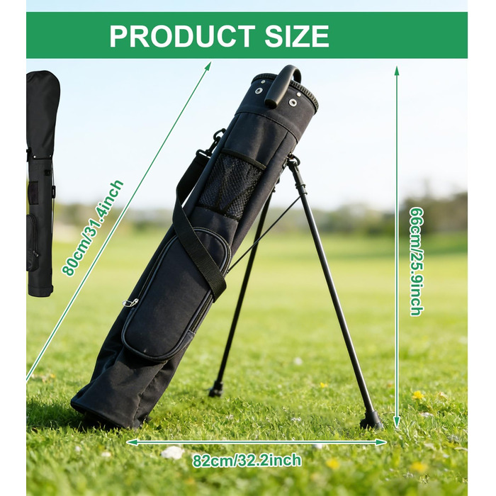 Сумка для гольфу на штативі, чорна. З регульованими ременями, двома кишенями. Легка, для чоловіків та жінок, для тренувань, коротких полів та курсів.