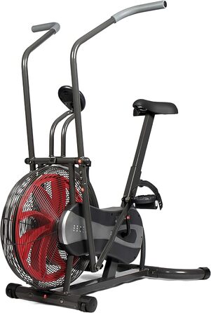 Велотренажер SportPlus Air Bike з повітряним опором, сумісний з додатком, для HIIT, домашній фітнес, підсвічування дисплея, навантаження до 100 кг, чорний/червоний, не підтримує додатки